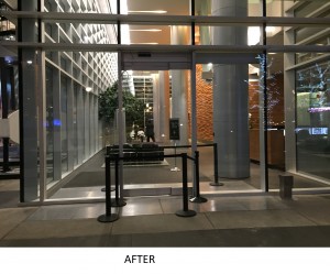 Old swing aluminum doors were removed, brand new sliding glass door, design, build and installation. New sliding glass doors, hardware were supplied and installed as per design drawings.